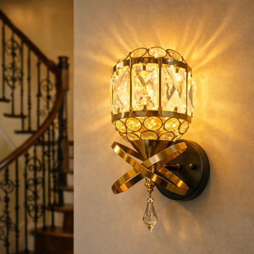 Image of SAH Contemporary Crystal Ring LED Wall Lamp Luxury Decorative 3 in 1 Color Changing Lighting Fixture with Sparkling Acrylic Accents Ideal for Stylish Home Decor, Living Room, Bedroom and Corridor