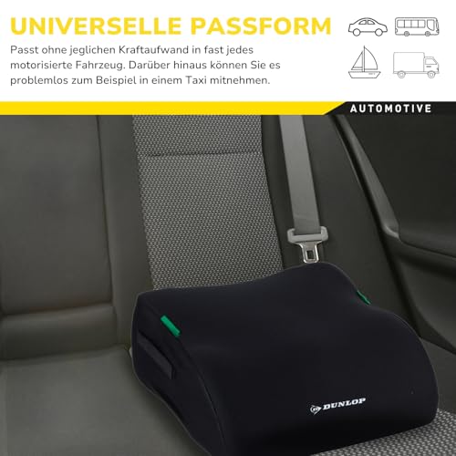 Dunlop Sitzerhöhung Auto Kinder Schwarz Kindersitzerhöhung ECE R129 - Ergonomischer Kindersitz Ab 3 Jahre - Kinderautositz Mit Waschbarem Bezug - Sitzkissen Auto Für Kinder 135-150 cm