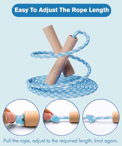 Jump Rope for Kids - Wooden Handle - Adjustable Cotton Braided Fitness Skipping Rope for Toddler Fitness Workout Exercise Outdoor Activity - Image 5