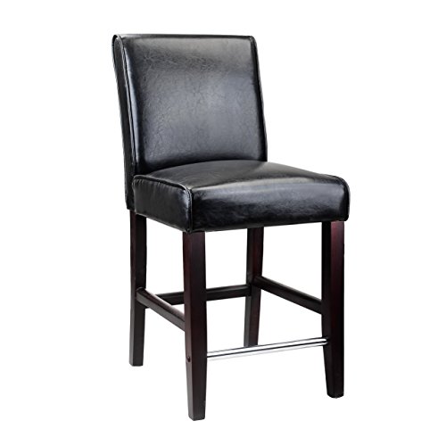Corliving Antonio Counter Height Barstool In Black Bonded Leather, 25-Inch #TOP19