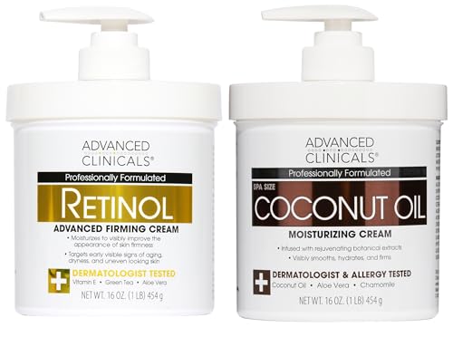 Image of Advanced Clinicals Unscented Retinol Body Lotion & Face Moisturizer + Coconut Oil Body Cream For Women & Men | 2PC Skincare Set Helps Reduce Appearance Of Crepey Skin + Irritated Dry Skin, 2pc Set