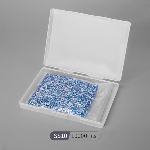 Image of 10000PCS Aquamarine Rhinestones Bulk, Flat Back Crystal Glass Stone Round Gems,SS10, 2.7-2.9mm