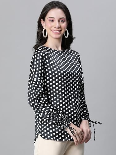 Image of oxolloxo Women Polka Print Round Neck Long Sleeve Top