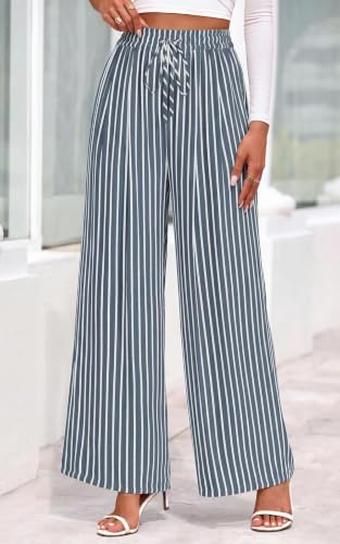 Image of PRETTYGARDEN Womens Pants Elastic Waist Floral Lightweight Palazzo Pants for Women Casual Lounge Wide Leg Pants Woman