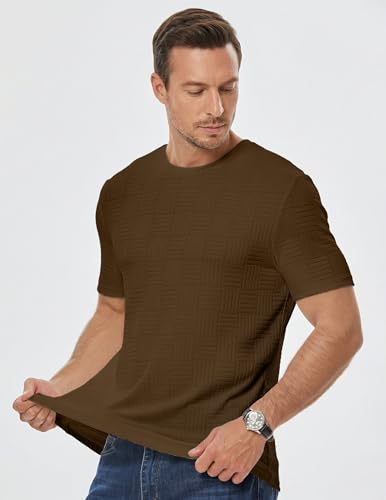 Image of JMIERR Mens T-Shirt Casual Stretch Solid Crewneck Short Sleeve Tees Textured Shirts