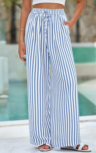 Image of PRETTYGARDEN Womens Pants Elastic Waist Floral Lightweight Palazzo Pants for Women Casual Lounge Wide Leg Pants Woman