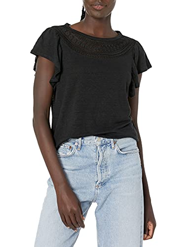 PAIGE Women's Lumina Short Sleeve Crotchet Neckline Cropped TOP, Black, L