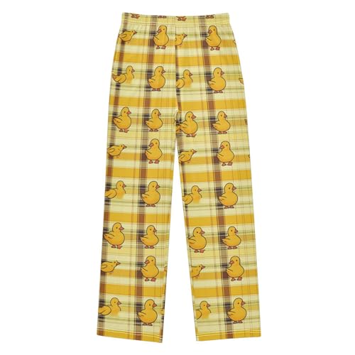 Pajama Bottoms, Ducks on Plaid Pattern Sleeping Pant Lounge Wear Pajamas Long Pants Sleepwear Pjs