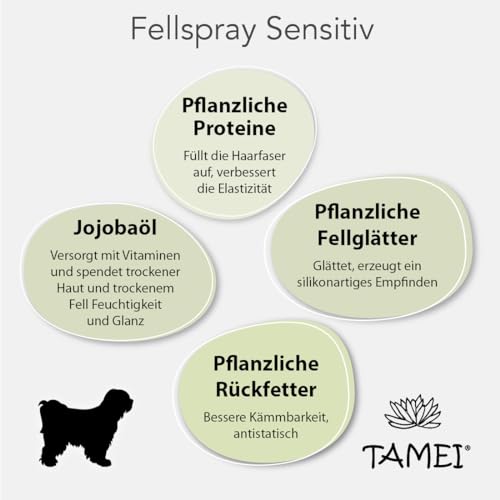 Tamei Bio Fellspray zur Kämmhilfe und Pflege für empfindliche Hunde und Welpen - natürlich biologisch, 250ml (Sensitiv ohne Duft) - vegan - Fell glättend, vitalisierend und aufbauend