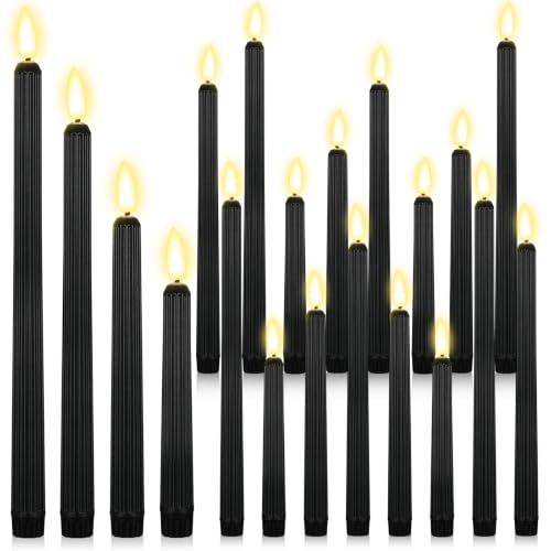 Image of Rossesay 24 Pcs Flameless LED Taper Candles Battery Operated Candle 8.5 inch, 9.65 inch, 10.8 inch, 12.8 inch Flameless Candlesticks Flickering for Christmas Church Wedding Indoor Decoration(Roman Column, Black)