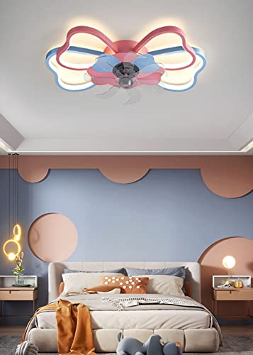 Ceiling fan with lamp, ceiling fan lamp in children's room, bow fan lamp, quiet ceiling fan chandelier, dimmable 3-speed fan lighting ceiling lamp, suitable for living room and bedroom