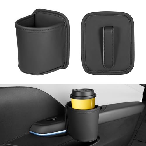 VDARK 2 Stück Getränkehalter aus Leder für die Autotür, universeller Flaschenhalter zum Anklipsen für den Rücksitz, kratzfester Getränke-Organizer für Wasser, große Tassen und Getränke, Schwarz