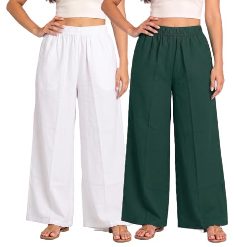 Image of Plaazo Women's Cotton Palazzo | Wide Leg Palazzo for Women | Soft Breathable High Waist Bottom Wear | Comfortable Casual, Office, Travel for Women
