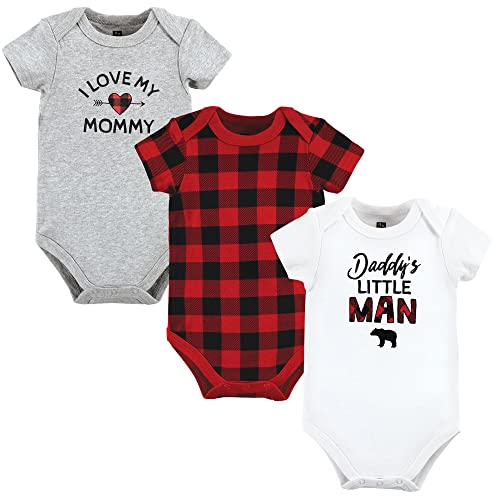 Image of Hudson Baby Unisex Baby Cotton Bodysuits Buffalo Plaid Family, 0-3 Months