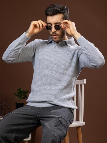 Image of TYSORT Men's Knitted Polo Sweater Casual Full Sleeve Pullover Sweater with Button Collar