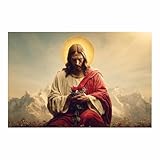 Art mural de Jésus : cette belle image de miséricorde divine représente l'amour et le soin de Jésus, l'illustration de Jésus Christ n'est pas seulement un plaisir visuel mais aussi une source de confort spirituel, parfaite pour l'affichage n'importe où dans votre maison