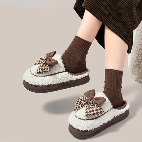 Women's Fleece Bow House Slippers Soft Plush Comfy Cozy Slip On Indoor Slipper with Bows Winter Warm Cute Bow Tie Fuzzy Bedroom Shoes Non Slip2