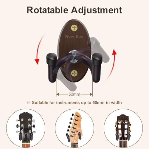 Image of New Bee Ukulele Wall Mount, Guitar Wall Mount Hanger Hook Holder Stand Bracket with Screw Fits All Size Bass Mandolin Banjo (Wood, 3)
