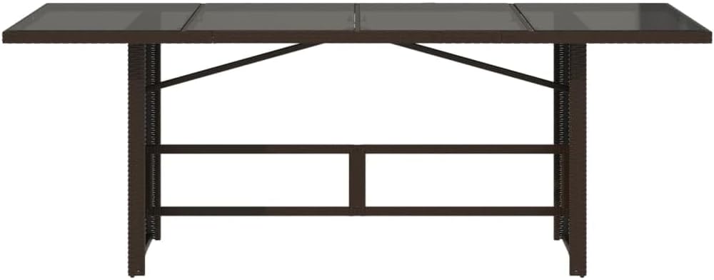 Garden Coffee Table Brown Poly Rattan with Tempered Glass Top and Powder-Coated Steel Frame, Rectangular 31.5 x 74.8 x 29.5 in, Outdoor Patio Furniture for 6, Stylish Durable Outdoor Table