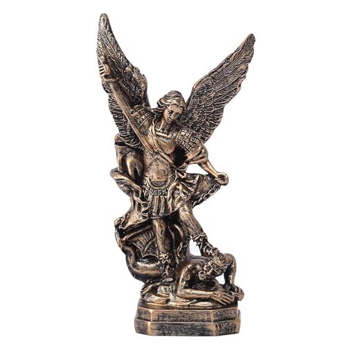 5.1in San Miguel Arcangel Statue St Michael Statues Resin Saint Archangel Michael Statue Saint Michaels defeating Satan Collection Figurines Religious Angel Suitable for Collection or Decor