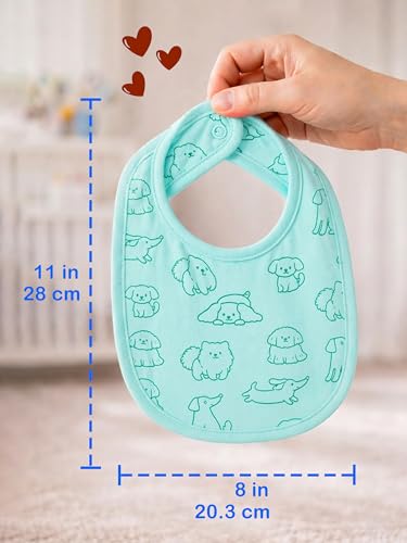 Image of Kidbea Organic Cotton Baby Bib, Adjustable Snap Closure Soft Absorbent Feeding Bibs Apron for Newborns & Infants Child With Cute Prints | Reusable Baby Essential