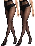 HONENNA Sheer Black Tights for Women 2 Pairs Ultra Thin Reinforced T Crotch Control Top Pantyhose Stockings