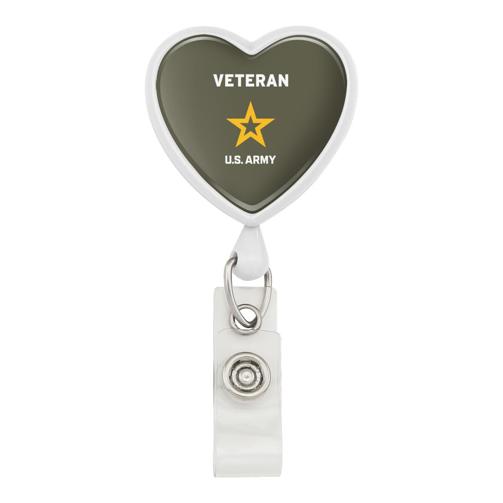 U.S. Army Veteran Logo Heart Lanyard Retractable Reel Badge ID Card Holder