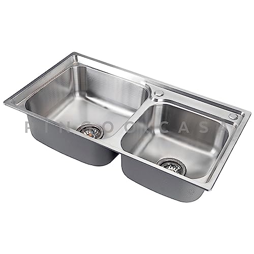 Pingoo.Casa, Cuba para Cozinha com Acessórios, Pia Dupla, Gourmet, Aço Inox, Potiguara, Prata