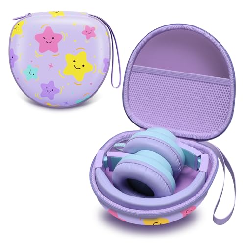 Kids Headphones Case Compatible with iClever HS19 / BTH12 / BTH22 / BTH20 Candy Bila BH03 JoySpark-T5 MIDOLA MD-B01 EarFun IMYB Noot Products Foldable Kids Headphones Star Purple(Case Only)
