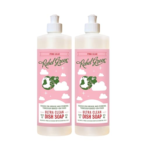 Image of Rebel Green Super Deluxe Dish Soap - Plant-Based Sustainable Dishwashing Soap - Pink Lilac Scent - 16 fl oz - 2 Pack