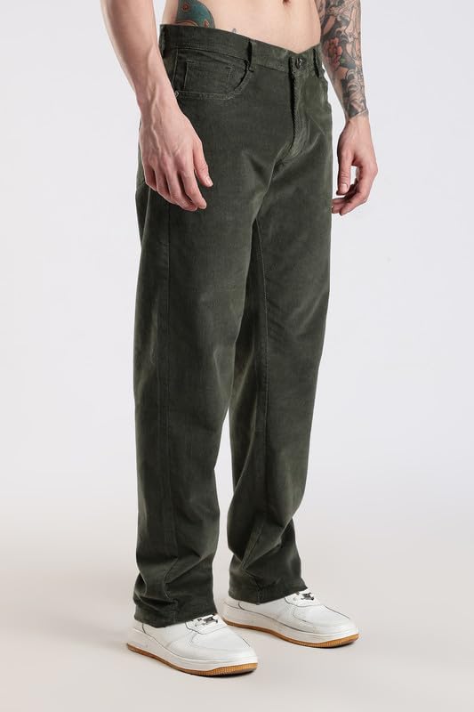 Image of NEVER NEUD Men's Corduroy Trousers | Stylish Straight Fit 4 Pocketed Corduroy Pants for Men | 98% Cotton 2% Elastane | Mid Rise | Comfortable Casual Regular Fit Pants | Button Closure