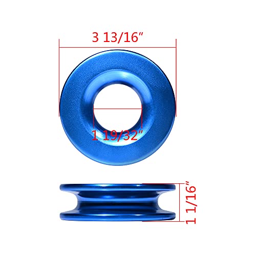 Pair of Red Black Synthetic Soft Shackle Rope 15000 WLL Protective Sleeve + Blue Snatch Recovery Ring 41000lbs for ATV SUV UTV 4WD 3/8