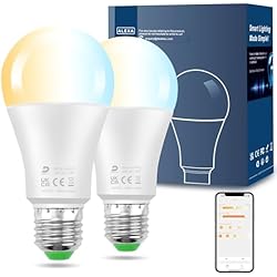 Bombillas Inteligentes En Leroy Merlin DUSKTEC Bombilla Inteligente Alexa, Bombilla LED E27 Luz Regulable Cálida a Fría 2700K a 6000K, 12W (Equivalente a 120W) 1300 Lúmen, Bluetooth Control APP, Compatible con Alexa, Paquete de 2