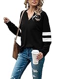 Schnittdetails: Mit schlichten Unitönen ist dieser t-shirts für damen ein zeitloser und idealer Begleiter. datasy t shirts in v-ausschnitt, damen langarmshirt lange Ärmel mit einem loose Ärmel Design.