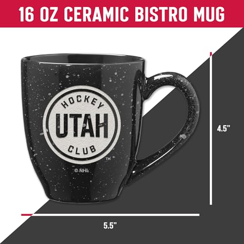 Image of Rico Industries NHL Hockey Utah Hockey Club Black 16 oz Team Color Laser Engraved Speckled Ceramic Coffee Mug