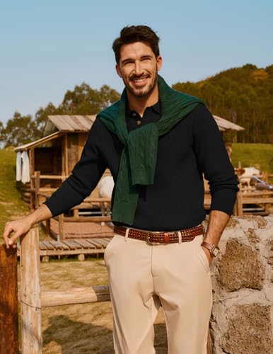 PJ PAUL JONES Mens Sweater Cable Knit Polo Collar Sweaters for Fall Winter4