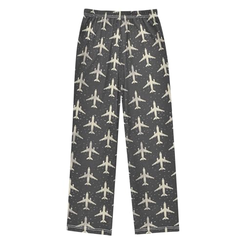 Plane Vintage Pattern Pajama Pants Lounge Sleep Pants Elastic Waist Long Pajama Bottoms with Pockets for 6-14 Years2