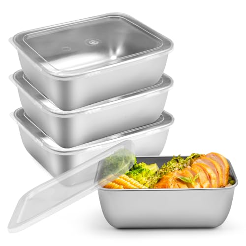 TESSTSY 4 Pieces Boite Alimentaire Inox 13.5x10.5x5.5 cm, Boîte à Charcuterie en Acier Inoxydable, Boite Inox Alimentaire avec Couvercle, Boite de...