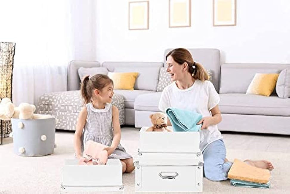 XUCHUN Decorative Storage Box with Lids,Set of 3 Waterproof Foldable Plastic Box Multiple Sizes for Socks/Office£¨White£©