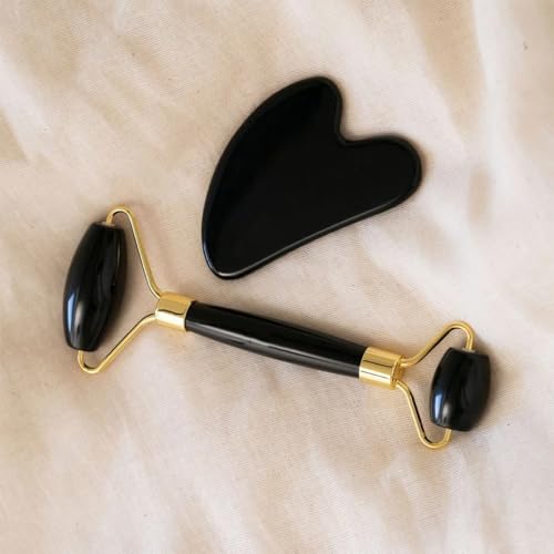 Image of ROSELYNBOUTIQUE Gua Sha Facial Tools & Face Roller Original Face Massager for Puffiness Wrinkless Skin Care Routine - Self Care Gift for Men Women (Black Obsidian)