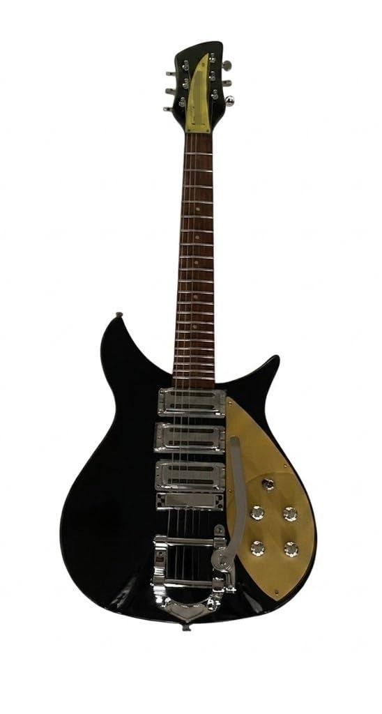 Chitarra elettrica a corpo solido, stile retrò nero con battipenna dorato e 3 pickup, cordiera tremolo for performance sul palco rock (Guitarra Electrica)