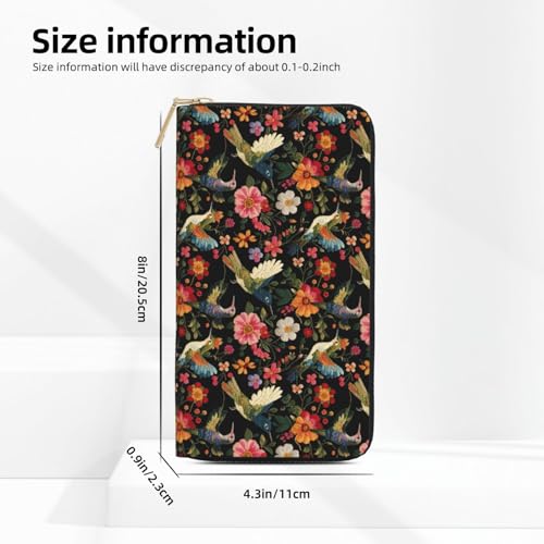 Colorful Hummingbird Flowers Print Wallet Women Men, Long PU Leather Wallets for Women, Cute Womens Travel Wallet Purse Pouch with Zipper Pocket3