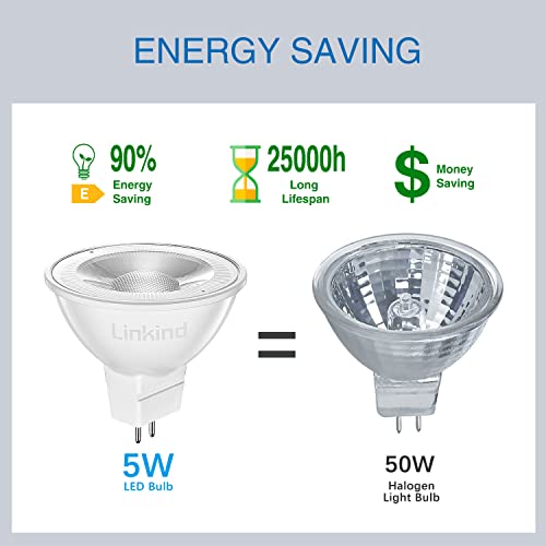 Linkind GU5.3 MR16 LED 5W Lampe 12V, 50 Watt ersetzt, 2700K Warmweiß 36° Abstrahlwinkel LED Spot MR16, 520Lm AC/DC… – Bild 5
