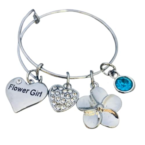 Personalized Flower Girl Charm Bangle Bracelet, Customized