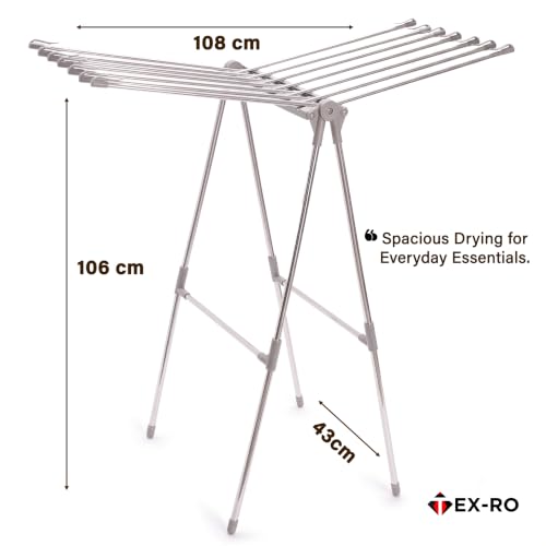Image of TEX-RO Stainless Steel Clothes Drying Stand Foldable for Lightweight Clothes | Anti-Rust Cloth Dryer Stand for Bedroom, Balcony, Home, PG & Hostel | Compact Portable Clothes Hanging Rack