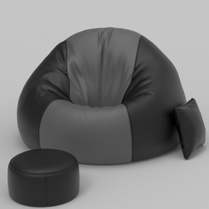 Image of Biggie Bean Bag Chair 3XL with Beans Filled-Duo Pop Sofa-Two Tone One Vibe-Crafted for Comfort-Styled for Elegance with Free Cushion & Footrest (Matching Color : Sofa, Elle Dark-Grey Black)