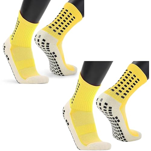 Image of Hi-Tech Performance Athletic Grip Socks for Men & Women Crew Length, Anti-Slip Rubber Grip socks for footballer, Thick Cushion Sports Socks for Running, Gym, Training