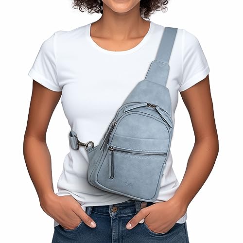 Image of Alldaily Large Sling Bag for Women Crossbody Purse Leather Fashionable Trendy Chest Bag for Travel, Fanny Pack (Blue)