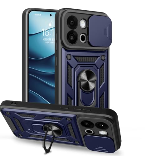 Image of Spazy Case Oneplus 13S Back Cover | Heavy Duty Hybrid Case with 360 Degree Rotating Finger Ring Holder + Slider Shutter Camera Protection Case for Oneplus 13S - Blue