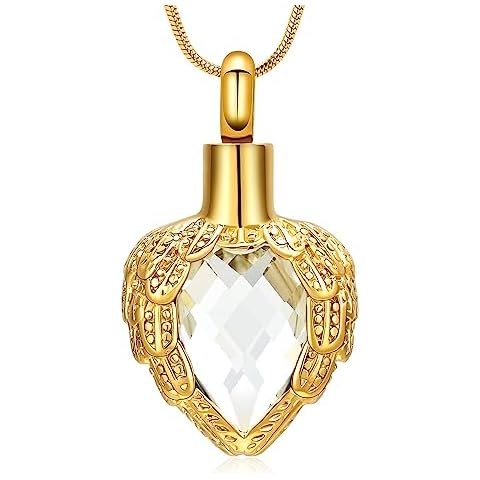 memorial jewelry Gold Angel Wings Glass Heart Urn Pet/Human Cremation Pendant Necklace Jewelry for Ashes Cover